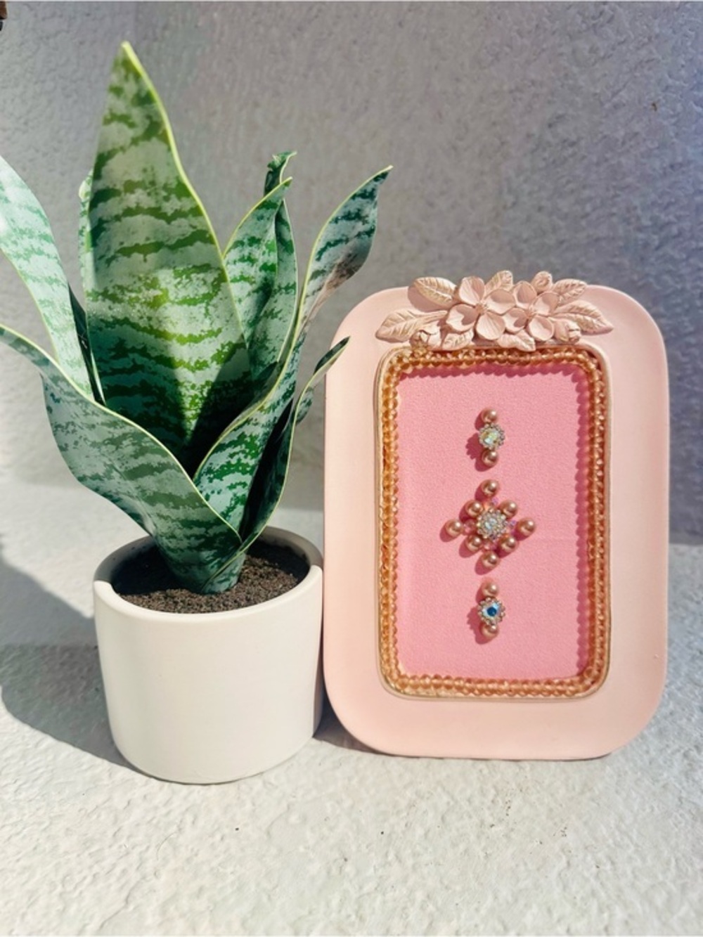 Handmade Pink Floral Jeweled Frame Art